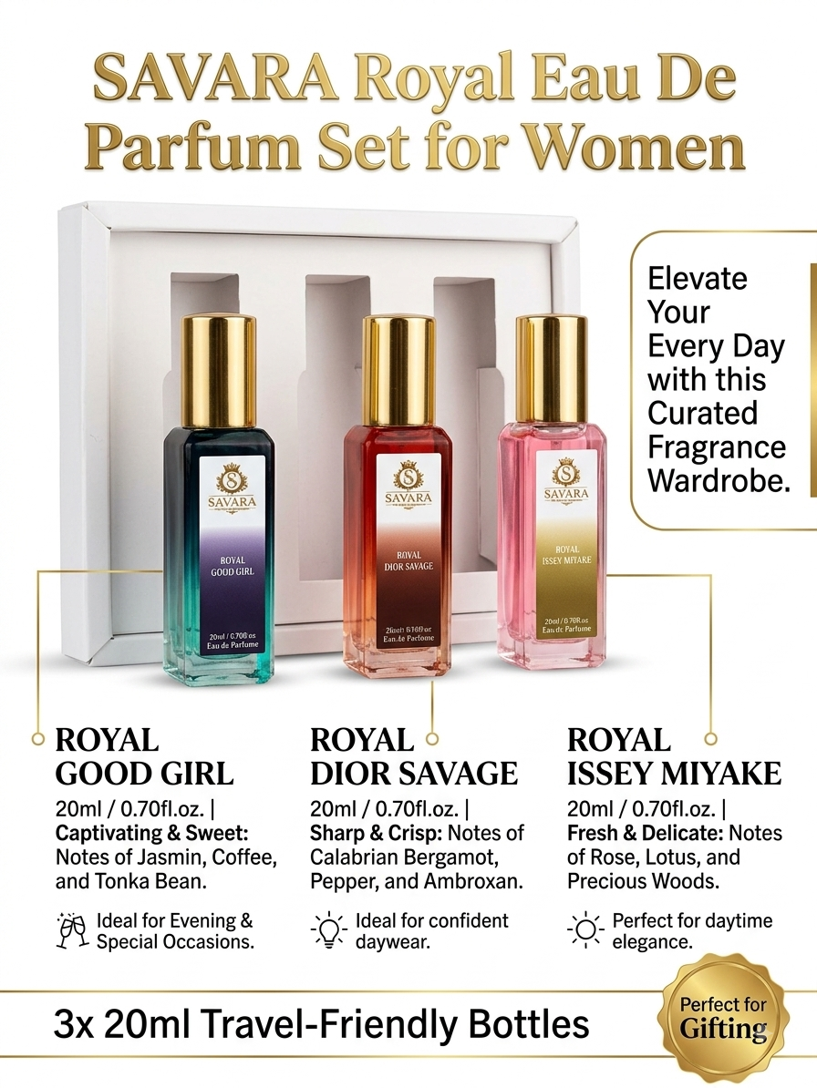 SAVARA Royal Fragrances Luxury Perfume Gift Set for Women | 3 x 20ml Eau De Parfum Collection | Long Lasting Floral & Fresh Fragrance Combo | Premium Travel Size Perfume Set for Her